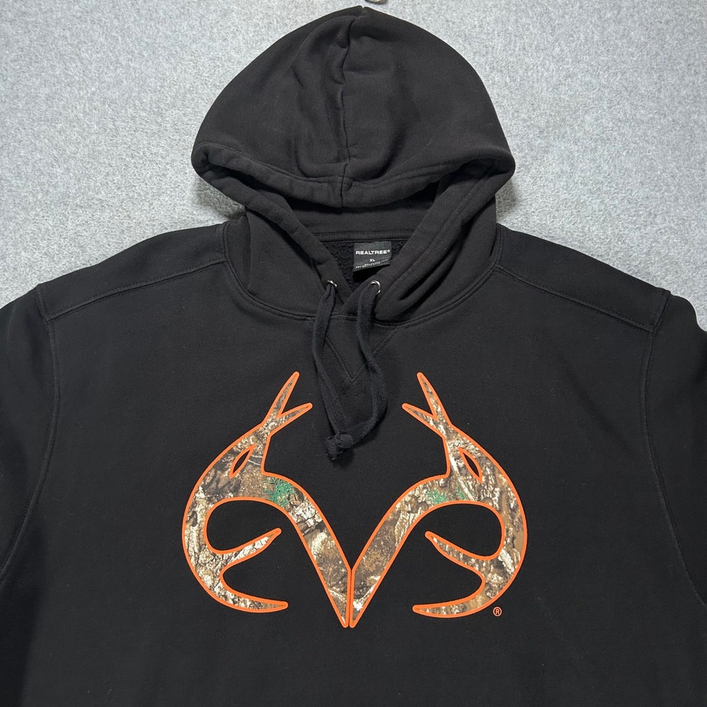 Realtree Hoodie Pullover Mens XL Black Camo Logo Hunting Outdoors Streetwear